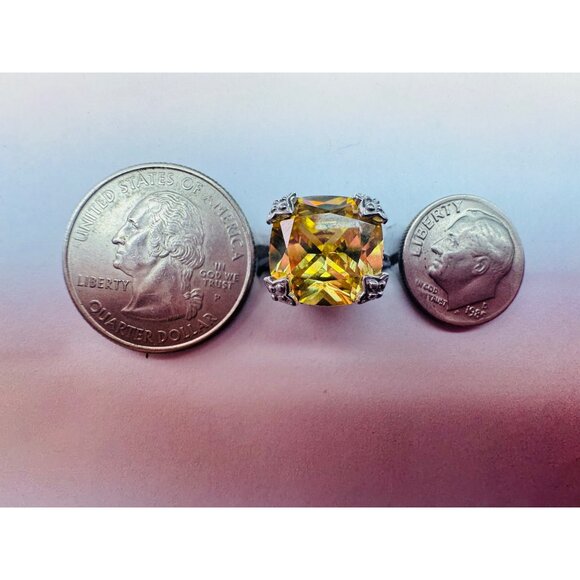 Vintage Style Yellow Cubic Zirconia Ring Sterling Silver 925 Size 6.75 Filigree - Picture 10 of 11